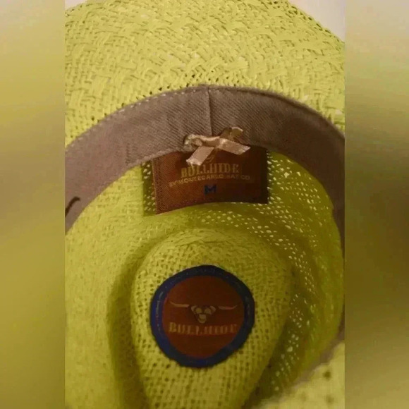Children Bullhide Cowboy Hat Neon Yellow Straw Woven Western Leather Strap - Picture 5 of 6